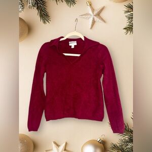 Burgundy Fuzzy Charter Club Cashmere V Neck Sweater